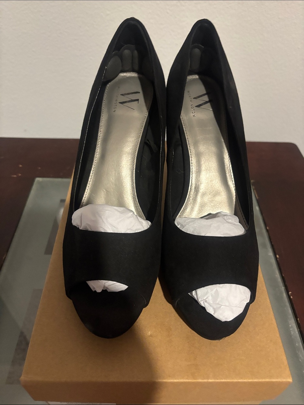 Worthington Black Peep-Toe Heels